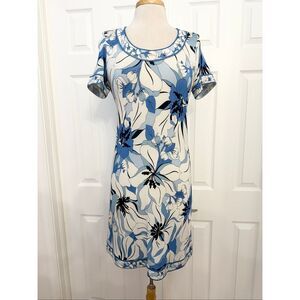 Averardo Bessi Abstract Blue White Italian Made Floral Print A-Line Dress Size 6